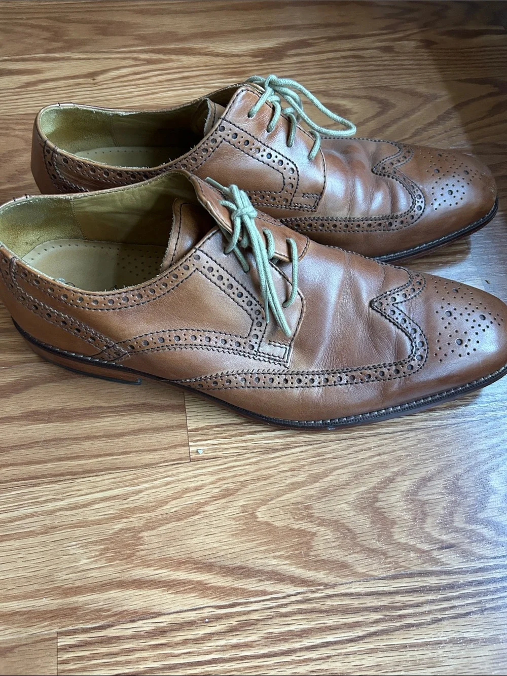 Cole Haan Tan Leather Wingtip Derbys with Light Laces